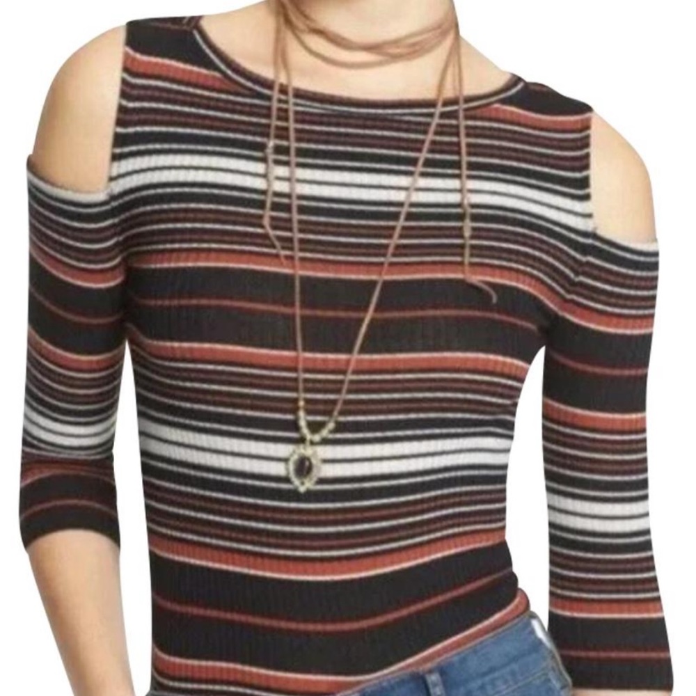 Free People We The Free Rory Stripe Cold Shoulder Sweater Womens Sz Sma…